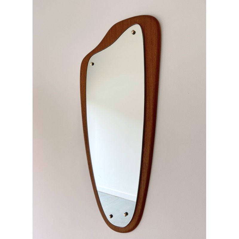 Vintage triangular wall mirror in teak frame, 1960s