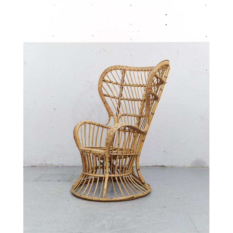 Vintage "Conte Biancamano" armchair in rattan by Gio Ponti and Lio Carminati for Vittoro Bonacina