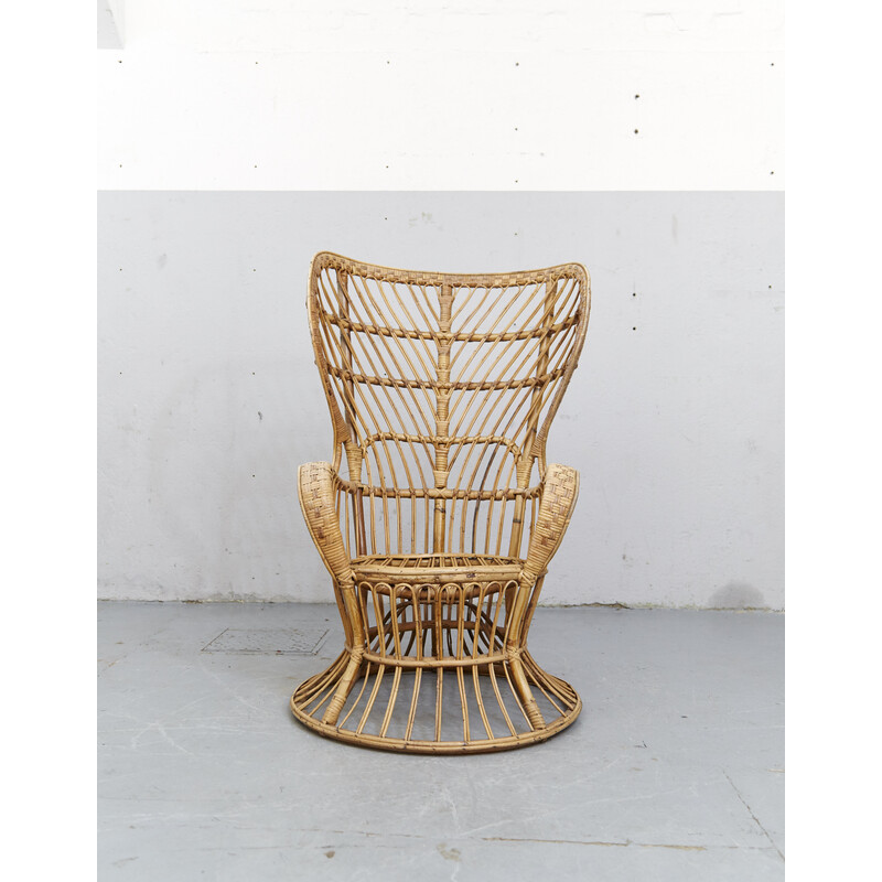 Vintage "Conte Biancamano" armchair in rattan by Gio Ponti and Lio Carminati for Vittoro Bonacina