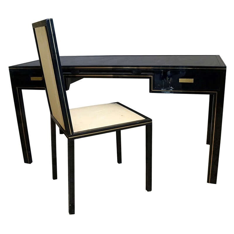 Metal and glass desk with chair by Pierre Vandel - 1970s 