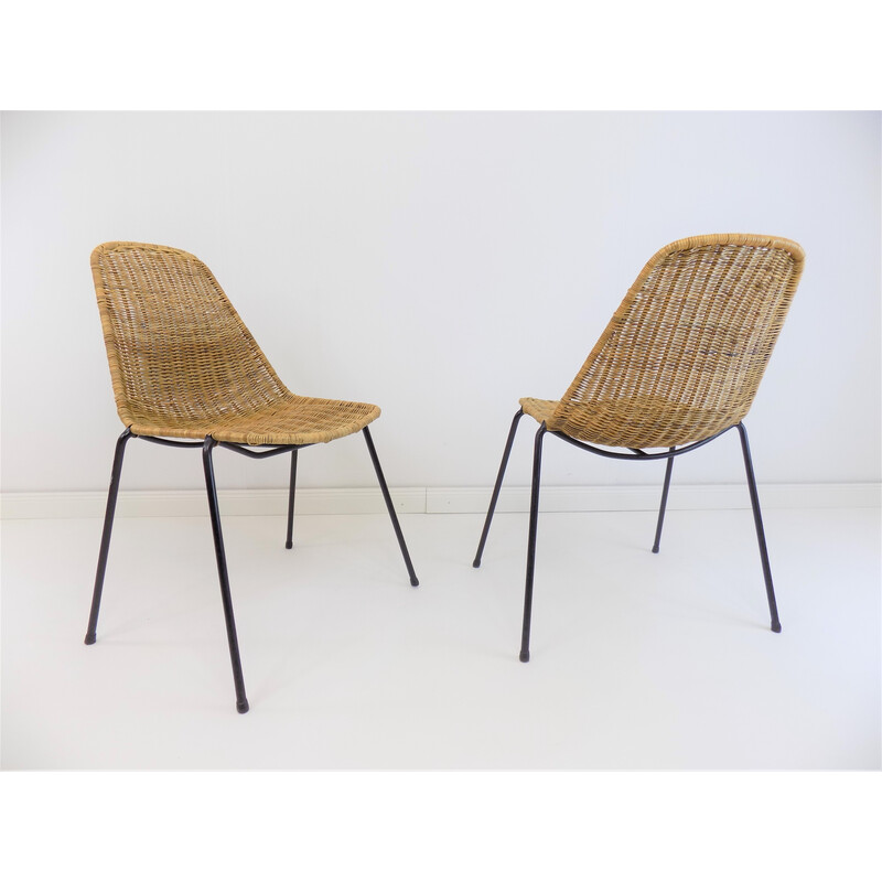 Pair of vintage basket rattan chairs by Gian Franco Legler