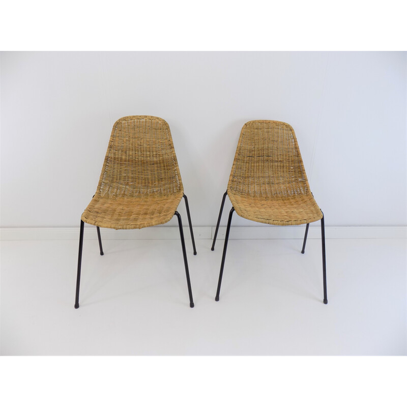 Pair of vintage basket rattan chairs by Gian Franco Legler