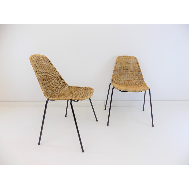 Pair of vintage basket rattan chairs by Gian Franco Legler