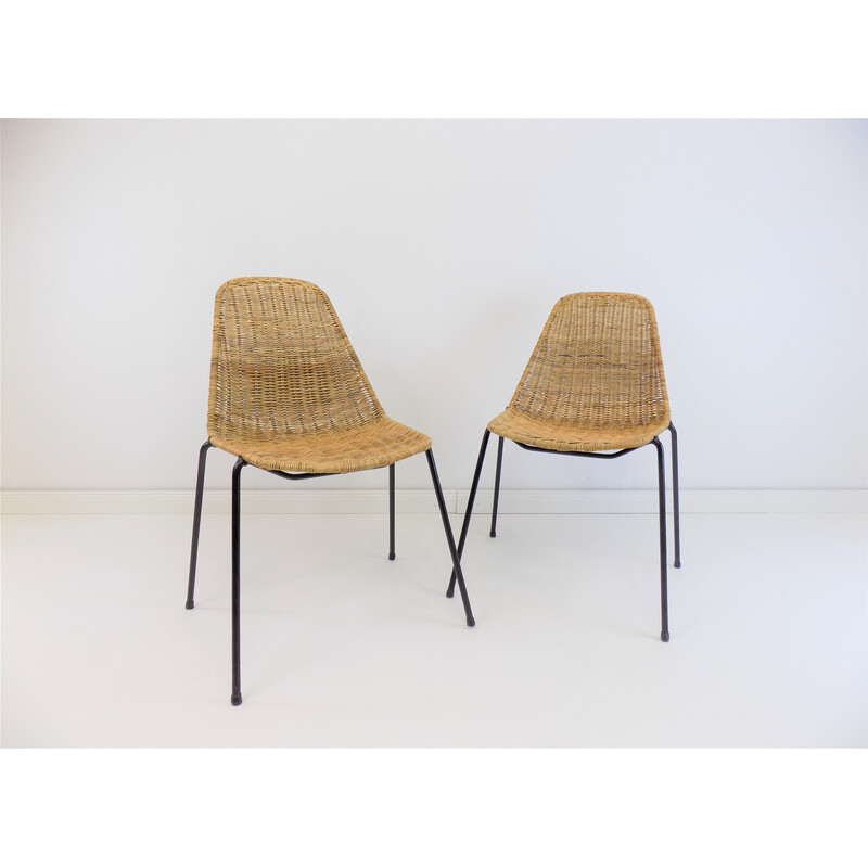 Pair of vintage basket rattan chairs by Gian Franco Legler