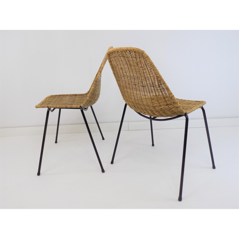 Paire de chaises vintage en rotin tressé par Gian Franco Legler