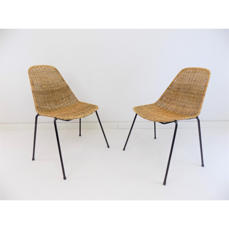 Pair of vintage basket rattan chairs by Gian Franco Legler