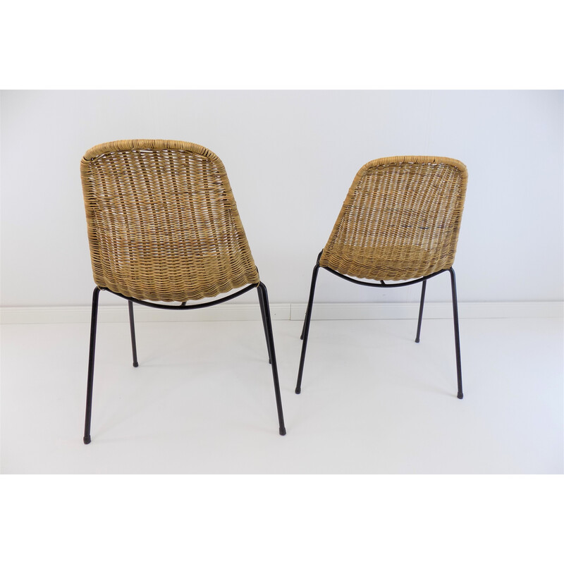 Paire de chaises vintage en rotin tressé par Gian Franco Legler