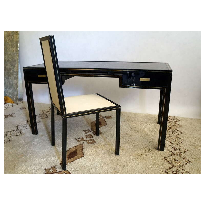 Bureau en métal et verre avec chaise, Pierre Vandel - 1970