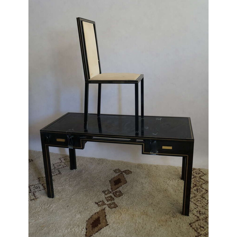 Bureau en métal et verre avec chaise, Pierre Vandel - 1970