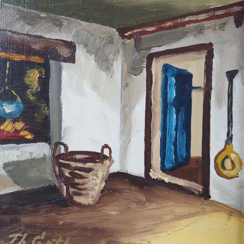 Vintage painting "The Village Chamber", 1970s