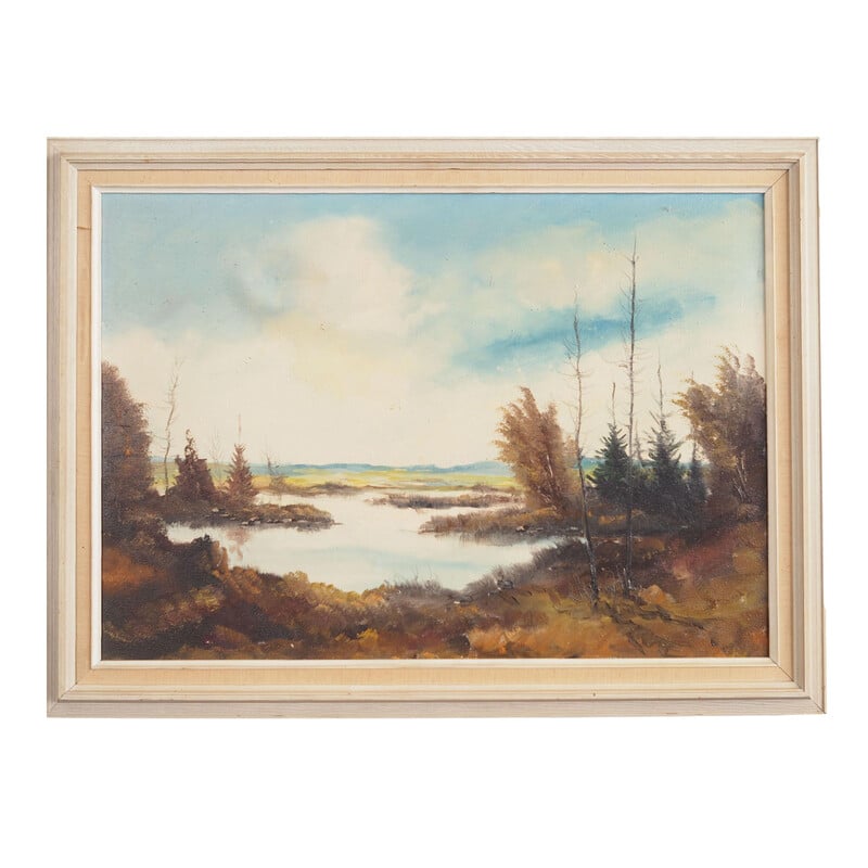 Vintage painting "The Autumn Pond", 1970s