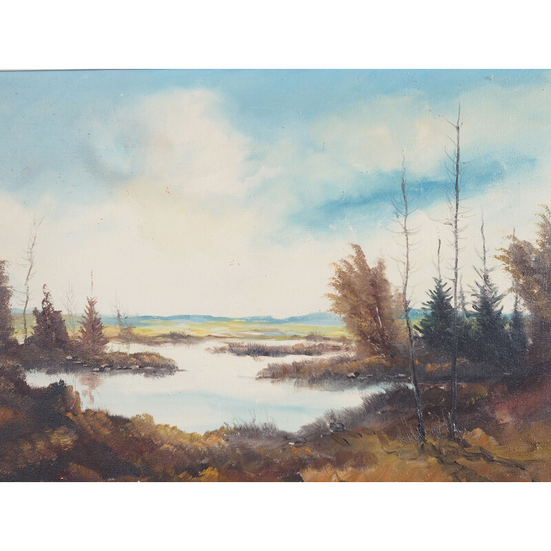 Vintage painting "The Autumn Pond", 1970s
