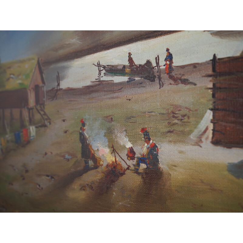 Vintage painting "The Riverside Camp" by Vilhelm Oskar Engström