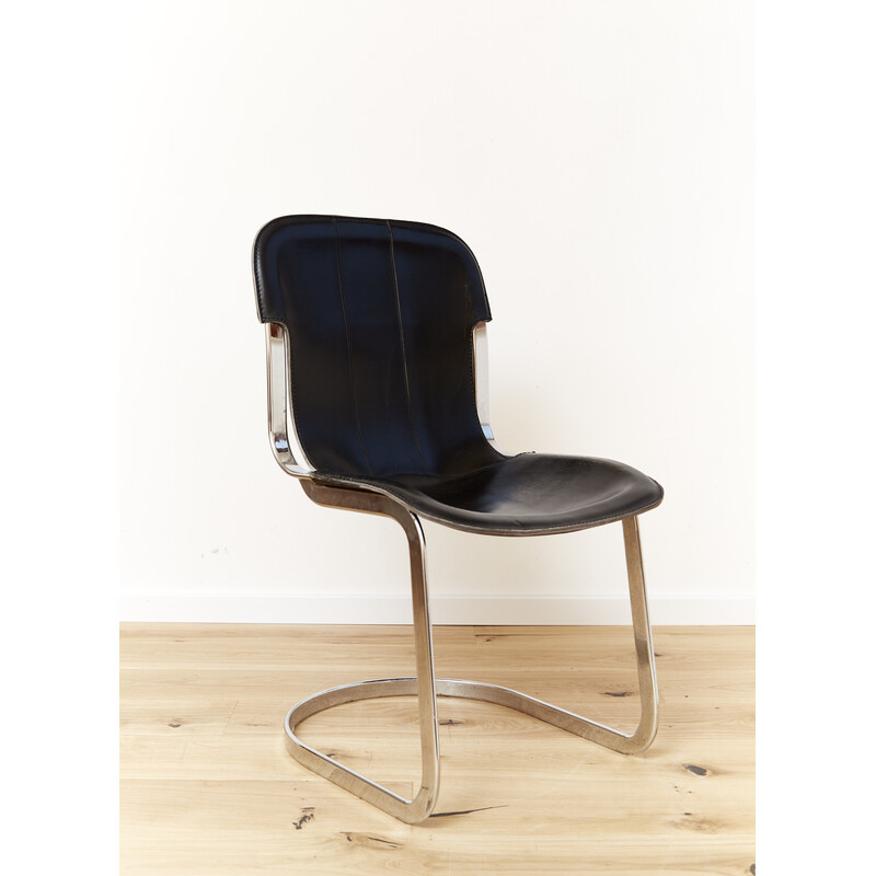 Par de cadeiras de aço e couro vintage por Cidue, 1960