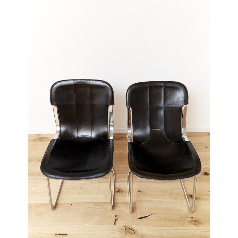 Pair of vintage steel and leather chairs by Cidue, 1960