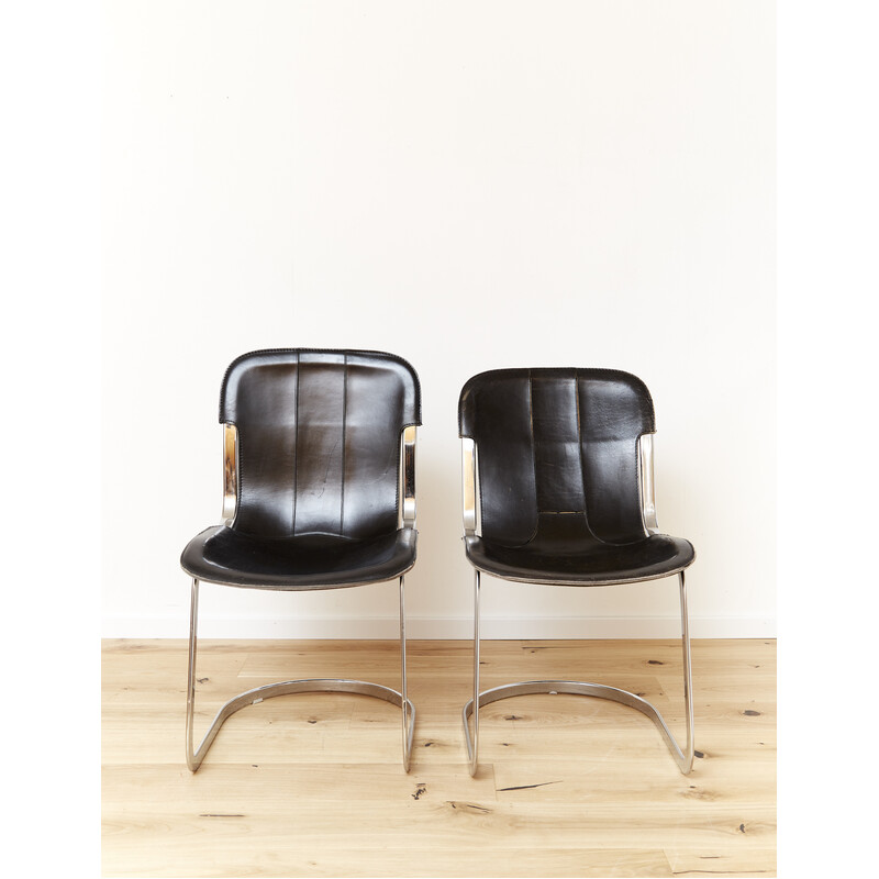 Paire de chaises vintage en acier et cuir de Cidue, 1960