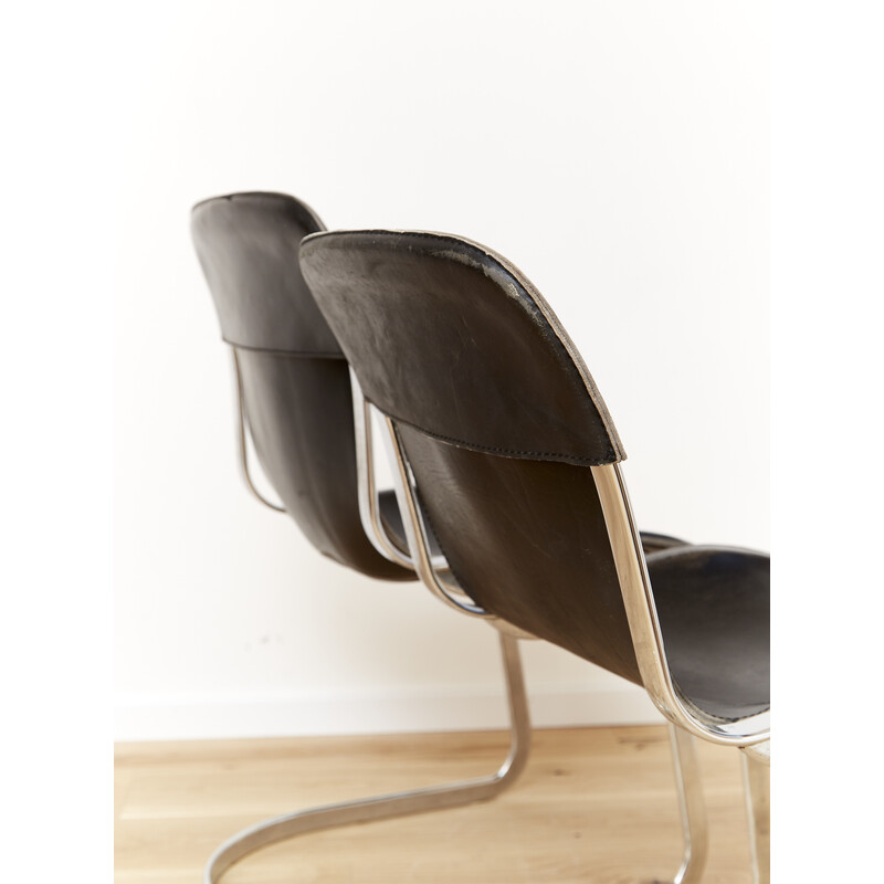 Pair of vintage steel and leather chairs by Cidue, 1960