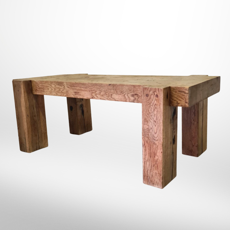 Vintage Brutalist solid oakwood sleeper coffee table, Netherlands 1970s