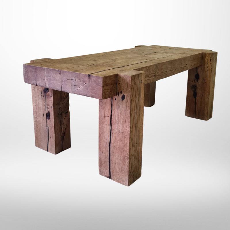 Vintage Brutalist solid oakwood sleeper coffee table, Netherlands 1970s