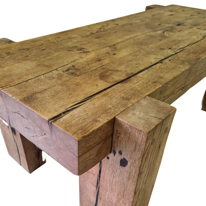 Vintage Brutalist solid oakwood sleeper coffee table, Netherlands 1970s