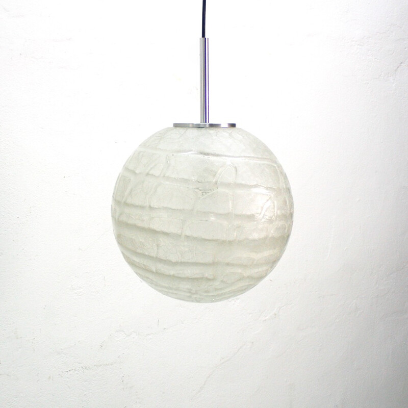 Hanging lamp with structured glass - 1970s 
