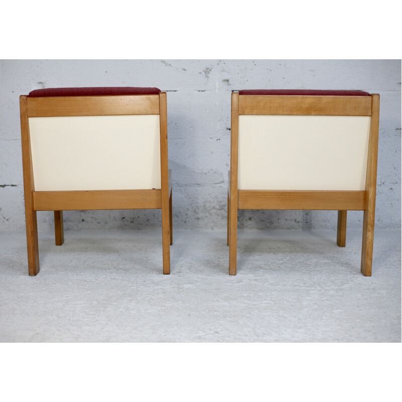 Paar vintage "frambozen" fauteuils van André Sornay, Frankrijk 1960