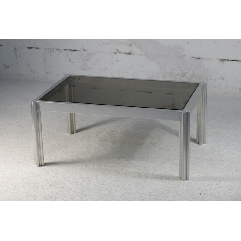 Vintage steel and smoked glass coffee table, 1970