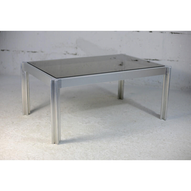 Vintage steel and smoked glass coffee table, 1970