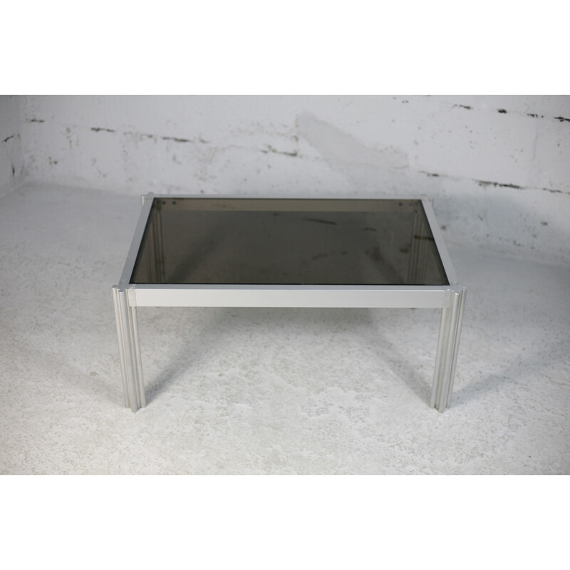 Vintage steel and smoked glass coffee table, 1970