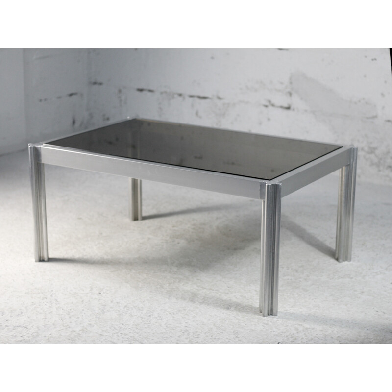 Vintage steel and smoked glass coffee table, 1970