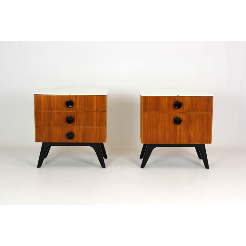 Pair of vintage night stand by Jindrich Halabala for Up Zavody, Czechoslovakia 1950s