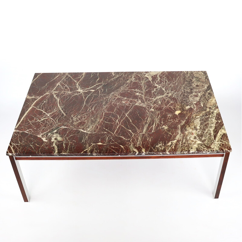 Vintage marble, aluminum and rosewood coffee table, 1960s