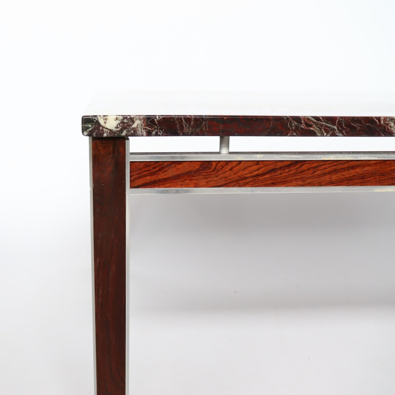 Vintage marble, aluminum and rosewood coffee table, 1960s