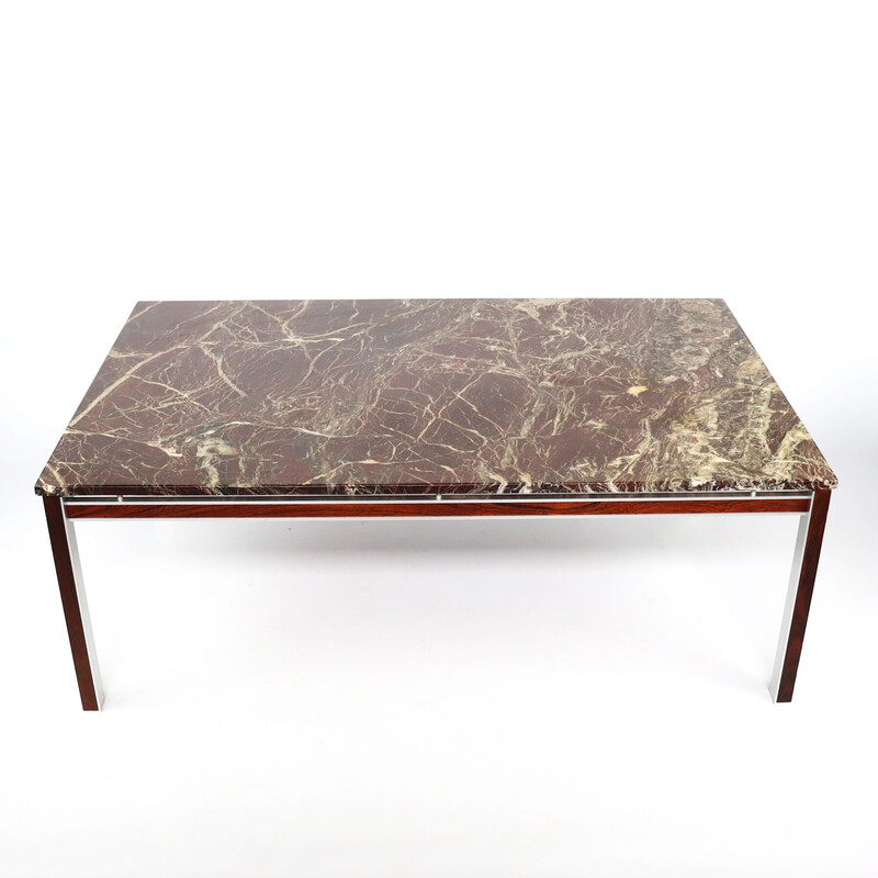 Vintage marble, aluminum and rosewood coffee table, 1960s