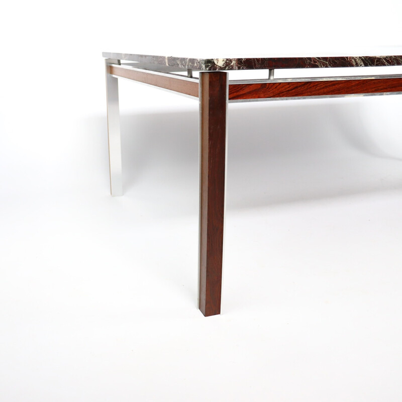Vintage marble, aluminum and rosewood coffee table, 1960s