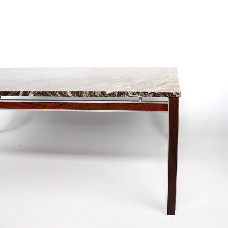 Vintage marble, aluminum and rosewood coffee table, 1960s