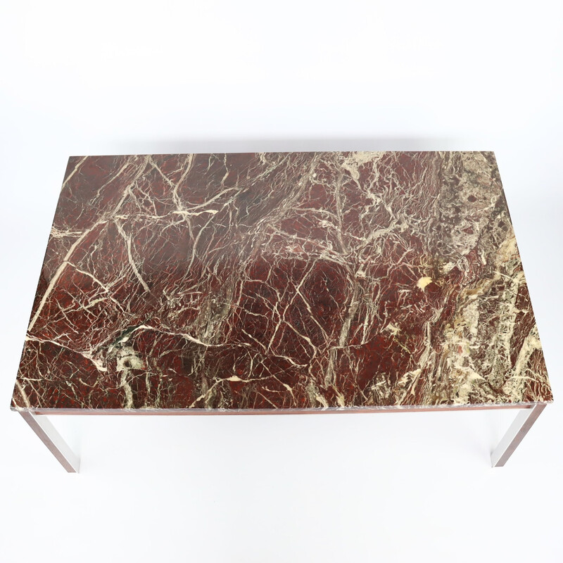 Vintage marble, aluminum and rosewood coffee table, 1960s