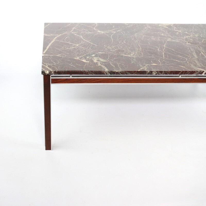 Vintage marble, aluminum and rosewood coffee table, 1960s