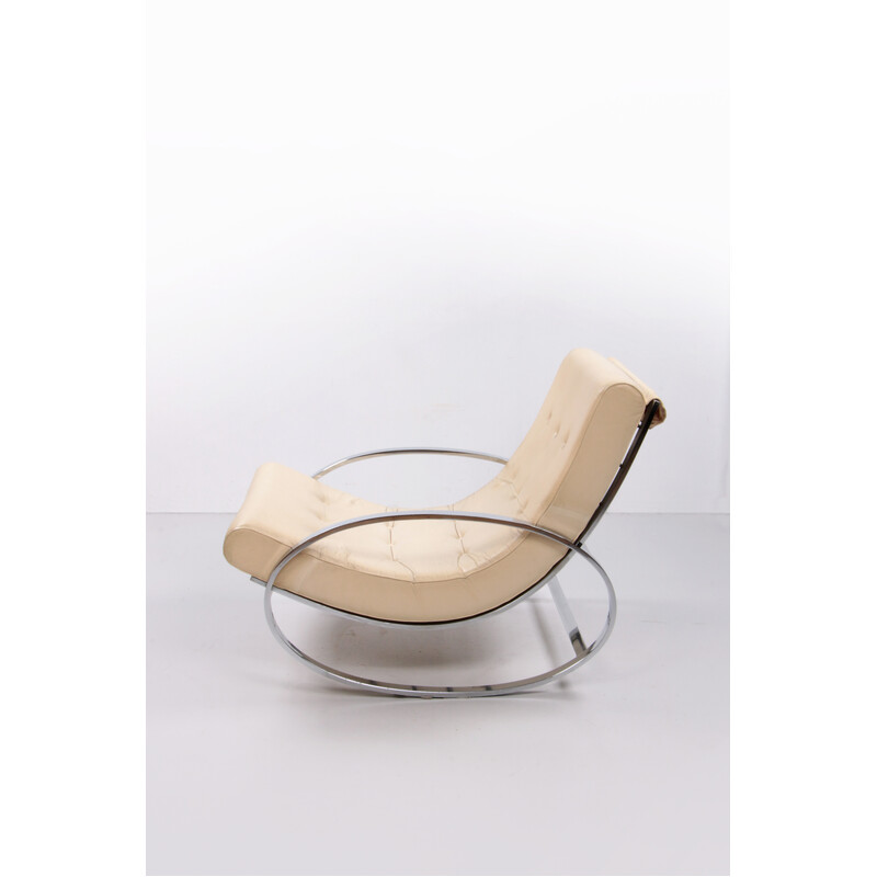 Italian vintage rocking chair in chrome and leather by Renato Zevi for Selig, 1970s