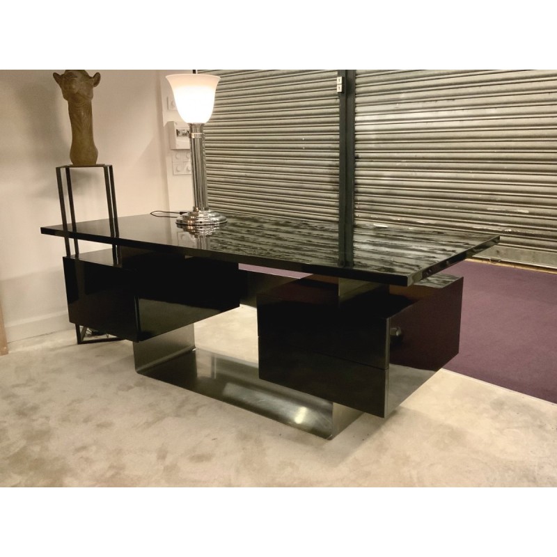 Vintage lacquer and steel desk, 1970s