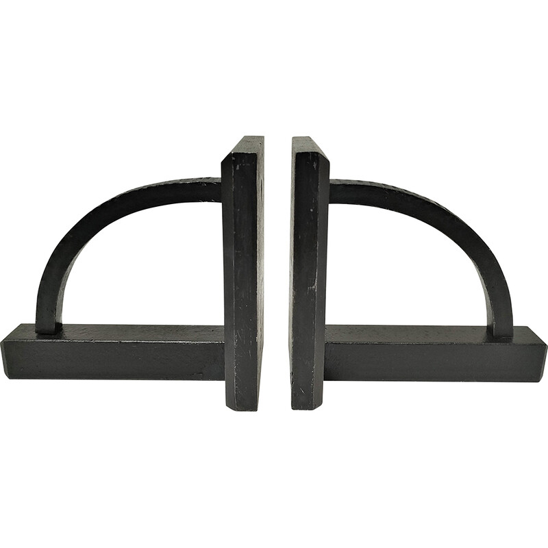 Pair of vintage black lacquered steel bookends, 1960