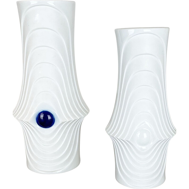 Pair of vintage porcelain Op Art vases by Royal Bavaria Kpm, Germany 1970s