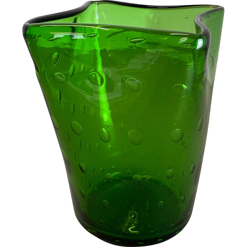 Jarrón de burbujas "verde" de cristal de Murano, Italia, años 70