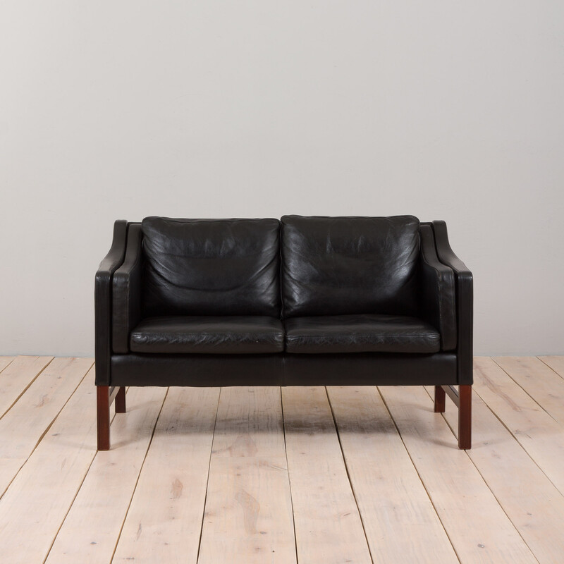 Vintage wood and leather sofa by Takashi Okamura and Erik Marquardsen for Skipper Mobler, Denmark 1970s