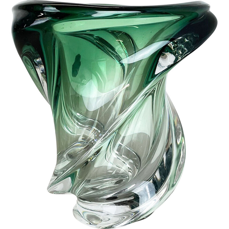 Vintage crystal and glass "Wave" vase by Val Saint Lambert, Belgium 1960s