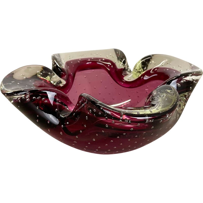 Vintage pink Murano bubble glass ashtray, Italy 1970s