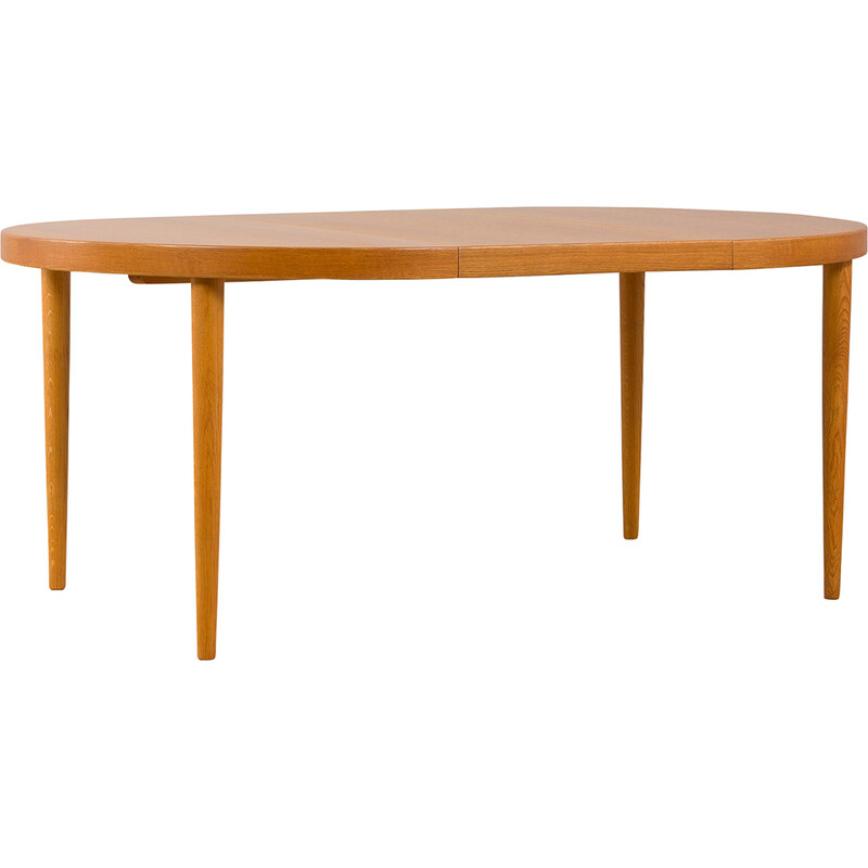 Vintage round oakwood dining table with extension, Denmark 1960s