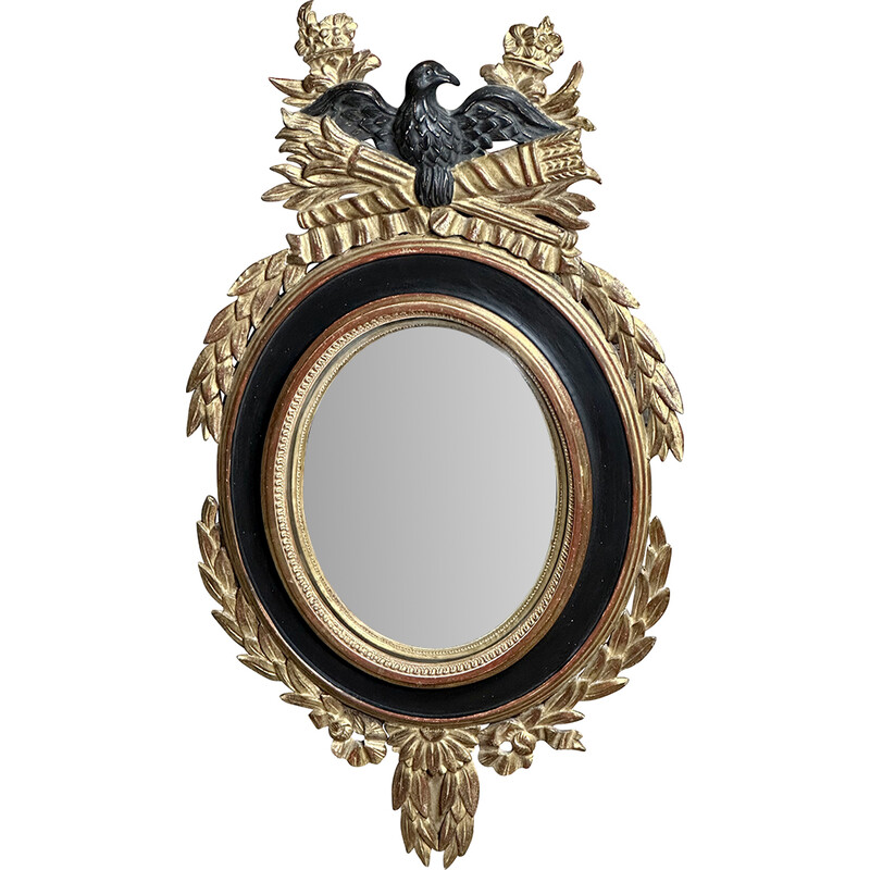 Ovaler Vintage-Spiegel aus geschnitztem Holz mit Hexenauge, 1940