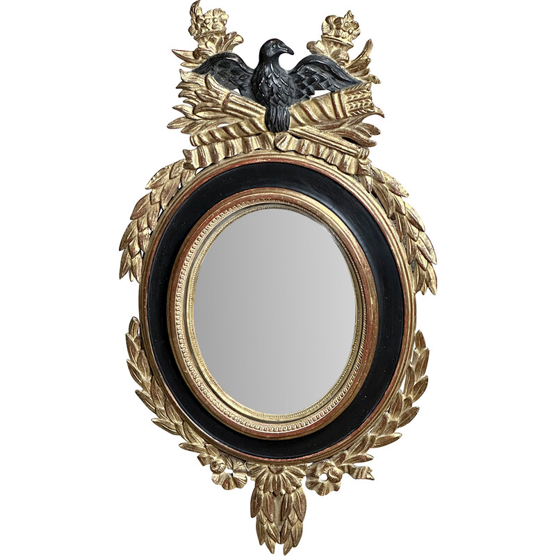 Vintage carved wood oval mirror with witch's eye, 1940s