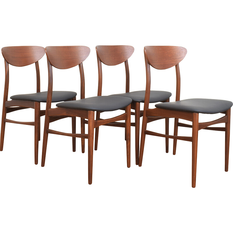 Set van 4 mid-eeuwse Deense teakhouten eetkamerstoelen, 1960